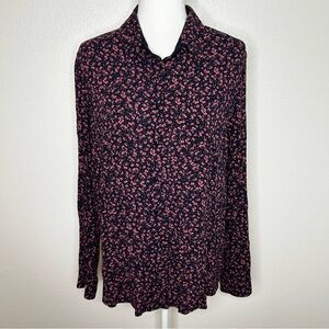 Market & Spruce Stitch Fix Womens Navy Pink Floral Button Up Long Sleeve Shirt L
